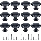 12Pack Round Kitchen Cabinet Knobs, Fitepro 1.2" 30mm Flat Black Zinc Round Drawer Knob for Cabinets Dressers Drawers Cabinet