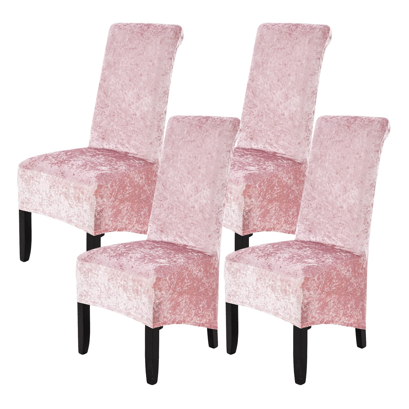 abodos Dining Chair Covers, Crushed Velvet Stretchable Elastic Chairs Protective Cover, Removable Washable Slipcovers for Dining Room Wedding Banquet Party Chair Covers,pink,set of 4