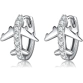 Huggie Hoop Earrings Women Sterling Silver Airplane/Moon Star Earrings Witch Jewelry Gifts for Women