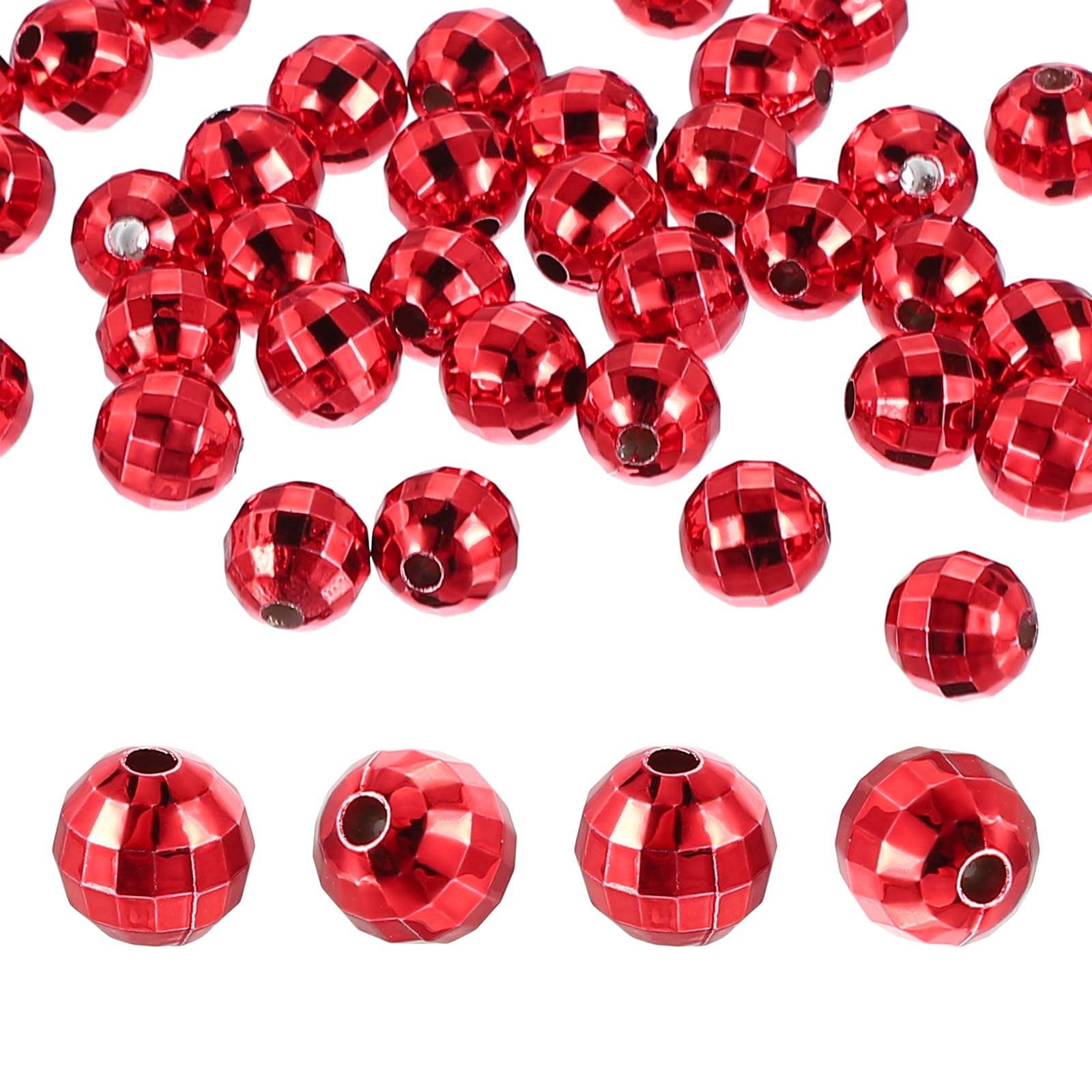 PATIKIL Disco Ball Beads, 50 Pcs 10mm Reflective Round Acrylic Mirror Ball Charm for Decoration DJ Party DIY Crafts, Red