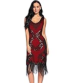 Women's 1920s Gatsby Dress V Neck Sequin Bead Fringed Cocktail Hem Flapper Dress