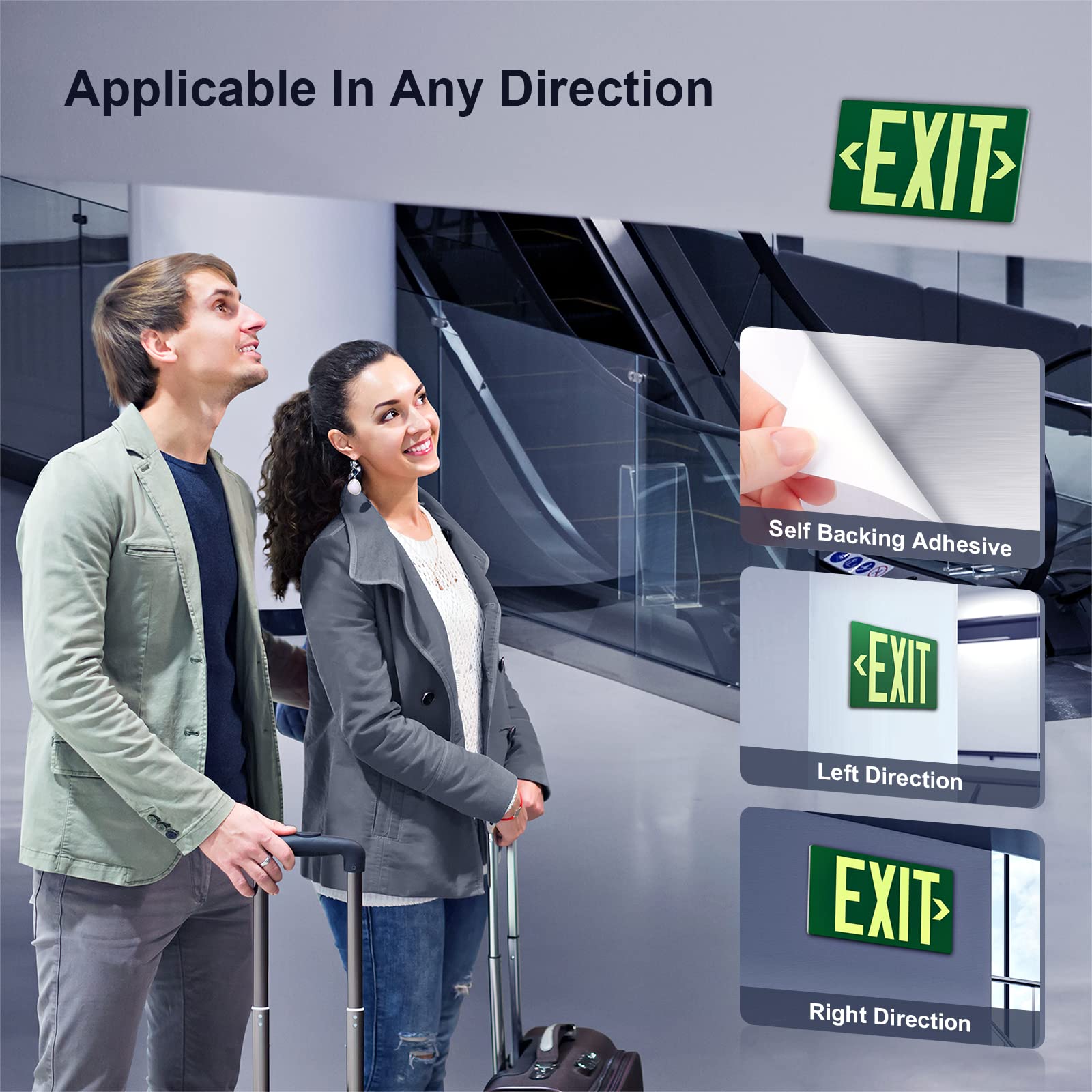 Photoluminescent Exit Sign Aluminum - Adhesive