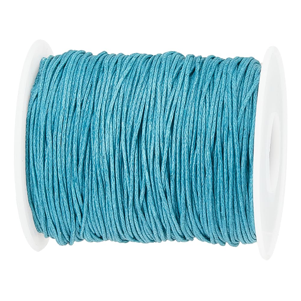 PandaHall 100 Yards 1mm Waxed Cotton Cord Jewellery Beading Thread Teal Thin Waxed String for Bracelet Necklace Jewellery Making Repair DIY Crafts Macrame Project, 91m