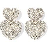FAUTHENTICUTE Gold Statement Earrings For Women Rhinestone Heart Geometric Drop Dangle Earrings