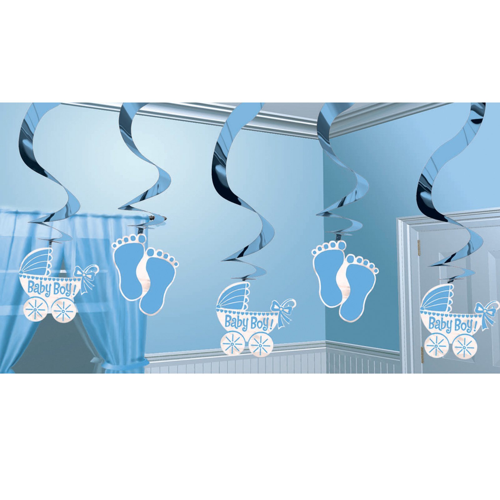 Amscan 679659 Baby Boy Hanging Swirl Decorations, 61cm - 5 Pcs