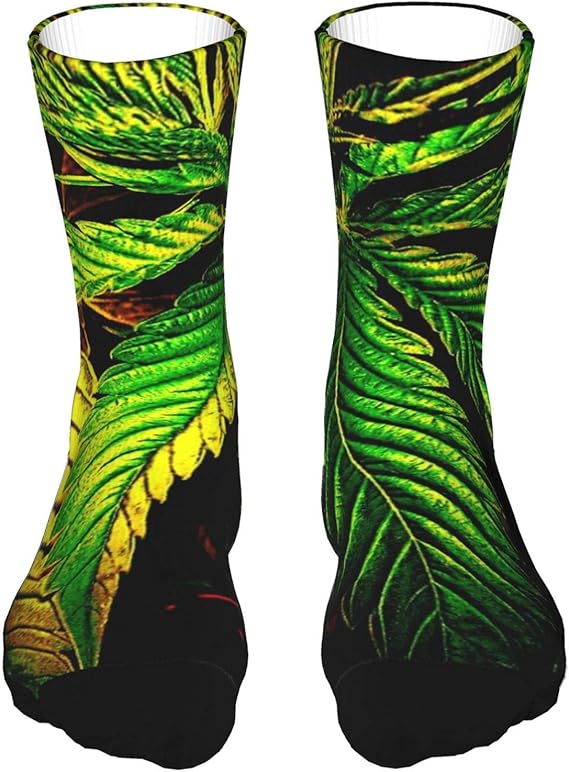 3D Black Crew Socks Marijuana Weed Green Cannabis Leaves