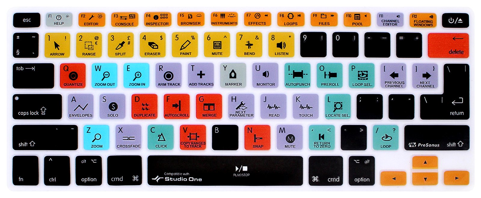 MMDW Studio One Shortcuts Keyboard Skin Hot Keys Keyboard Cover for MacBook Pro 13" 15" 17"(with or w/out Retina Display) Silicone Skin for MacBook Old Air 13", European/USA Keyboard Layout