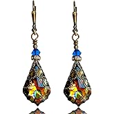 Antique Inspired Vintage Victorian Dangle Drop Earrings for Women - Colored Austrian Crystal Leverback Earrings - Jewelry Gift for Her