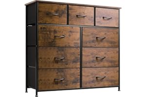YUELAN 9 - Drawer Dresser for Bedroom, 40H x 40L X12''W Tall Chest of Drawers for Closet, Nursery, Entryway, Fabric Furniture Clothes Storage Tower Organizer with Steel, Wood Top (9-Drawer Tiger Stripes)