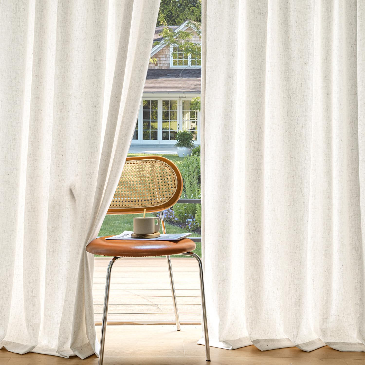 Photo 1 of MIULEE Non-See-Through Privacy Linen Curtains 2 Panels, Light Filtering Window Curtains Farnhouse Textured Back Tab Semi Sheer Drapes for Bedroom Living Room, 52 x 54 Inches Long, Natural White