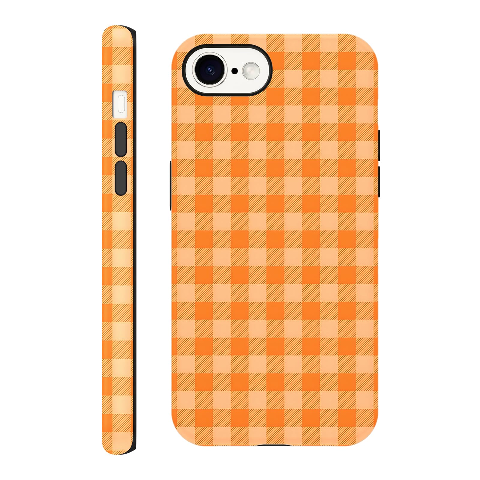 Cinysnt Cute Orange Checkered Phone Case for iPhone 16e/iPhone 17e 6.1", Aesthetic Trendy Gingham Grid Pattern Design 2-in-1 Matte Cover Shockproof Slim Soft TPU Hard PC Protection Girls Women Funda