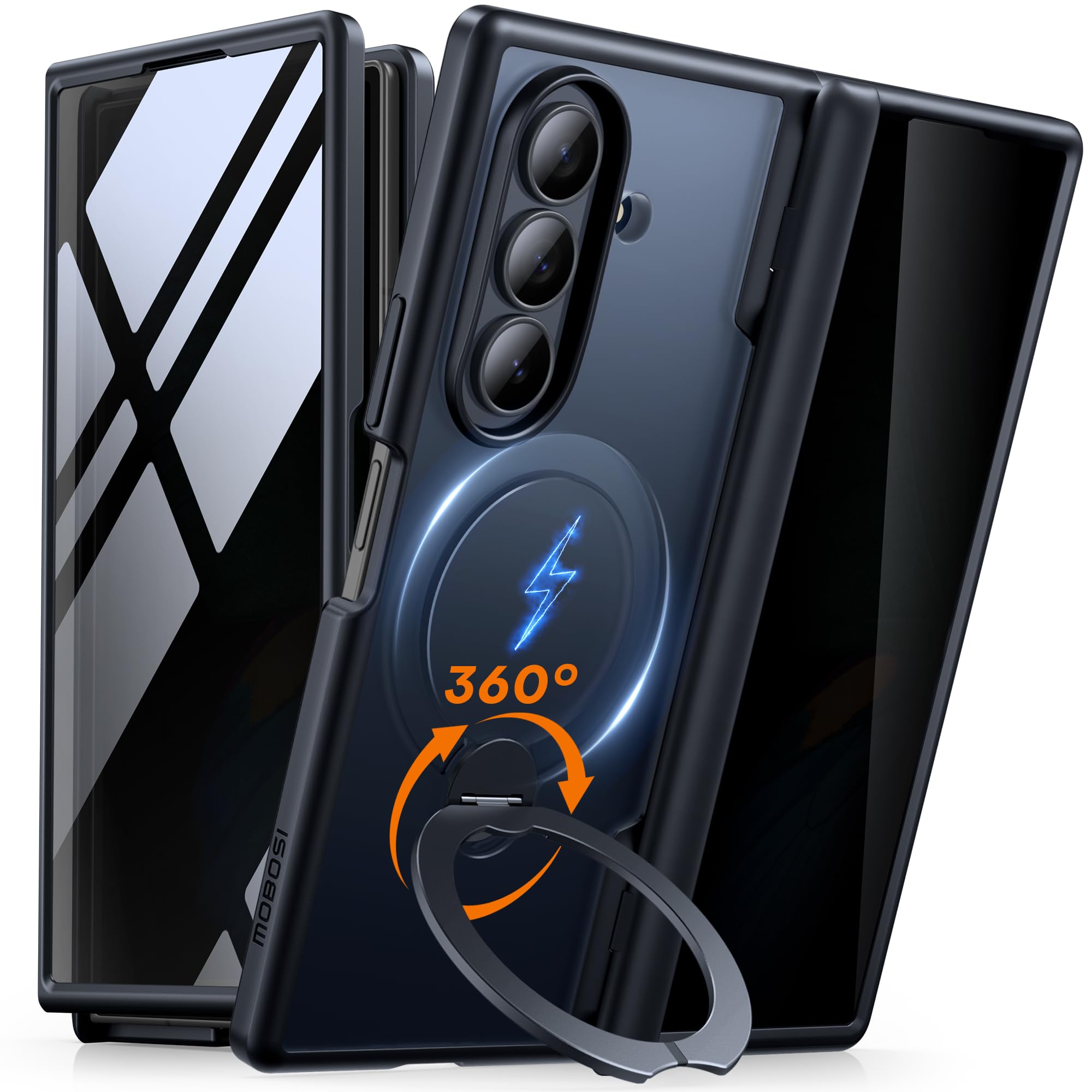 Photo 1 of MOBOSI for Z Fold 7 Case with Rotatable Ring Stand & Privacy Screen Protector, Compatible with Magsafe, 18FT MIL-Grade Protection, Magnetic Shockproof Slim Case for Samsung Galaxy Z Fold7, Black
