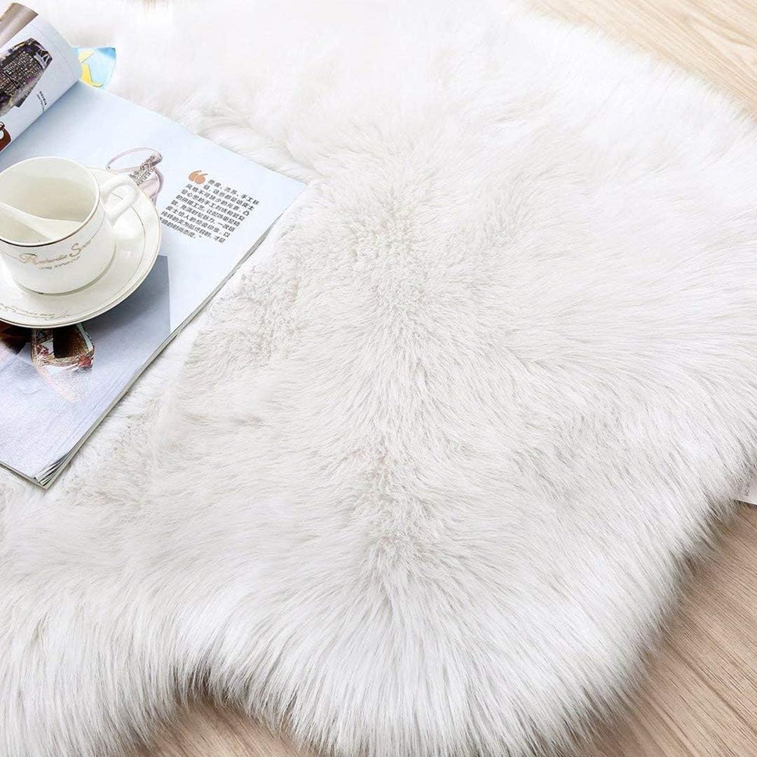 HLZHOU Soft Faux Fur Rug White Sheepskin Chair Cover Seat Pad Shaggy Area Rugs for Bedroom Sofa Living Room Floor(2 x 3 Feet （60 x 90 cm） White): Kitchen & Dining