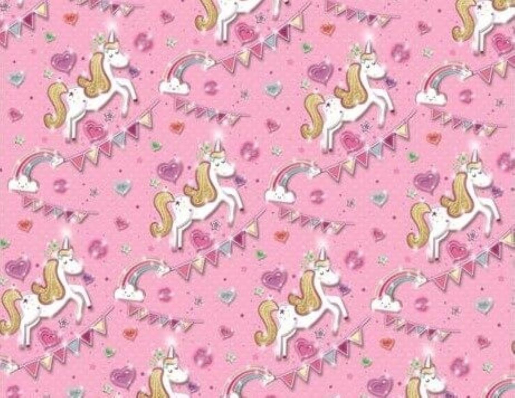 Unicorn Rainbows Stars Hearts Gift Wrapping Paper 1 Sheet & Matching Gift Tag