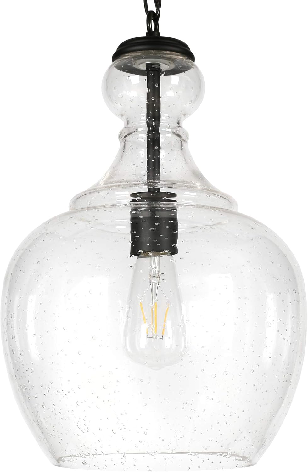 Henn&Hart PD0272 Industrial 1 Contemporary Blackened Bronze with Seeded Glass Shade for, Kitchen, Dining, Living Room, Foyer Pendant Light, Black: Home Improvement