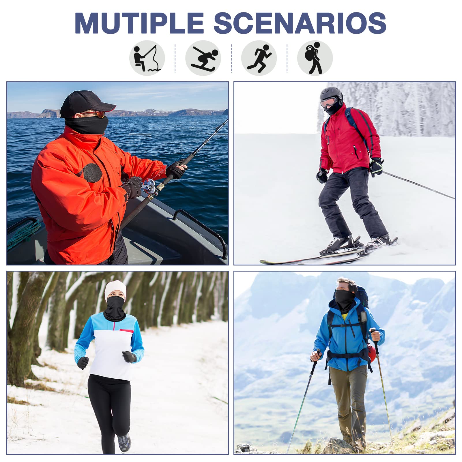 Kiiwah 2 Stück Multifunktionstuch Schlauchschal, Winddicht Bandanas Elastisch Sonnenschutz Loop Schal Neckwarmer Herren Halstuch für Winter Thermal Outdoor Radsport Ski Motorrad Laufen 7