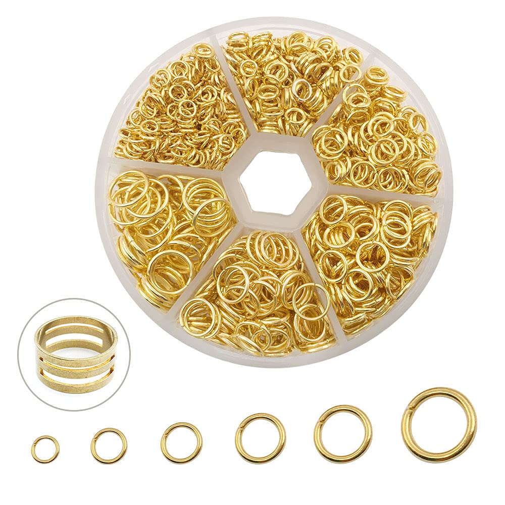 Photo 1 of 1500Pcs Mixed 6 Sizes Open Jump Rings,4mm 5mm 6mm 7mm 8mm 10mm Jump Ring Jewelry Keychain for Jewelry Making Accessories with 1Pcs Jump Ring Open/Close Tool and 1Pcs Storage Box (Gold)