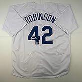 Facsimile Autographed Jackie Robinson Brooklyn Los Angeles LA White Reprint Laser Auto Baseball Jersey Size Men's XL