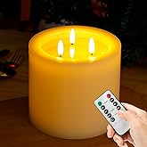 AFINETH Extra Large Flameless Candles with 3 Wicks, 6"x6" Real Wax Battery Operated Candles with Remote and Timer, Flickering LED Candles Fake Candle for Home, Wedding, Party, Ivory