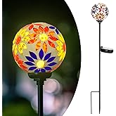 Afirst Solar Lights Outdoor Decorative - Solar Gazing Ball Mosaic Garden Stakes Flower Decorative Lights Waterproof for Pathway Yard Lawn Decoration Orange