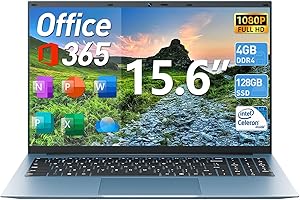 Naclud 15.6 Inch Laptops, Windows 11 Laptop Computer with 4GB RAM 128GB SSD, Expandable 4TB, Celeron N5095 Quad-Core(Up to 2.9GHz), 1 Year Office 365, WiFi 6, 7000mAh Battery, USB 3.2, HDMI, Type-C