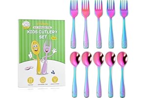 VITEVER 10 Pack Toddler Utensils, Stainless Steel Rainbow Silverware Set for Kids, Children Safe Cutlery Set Includes Forks and Spoons - Dishwasher Safe