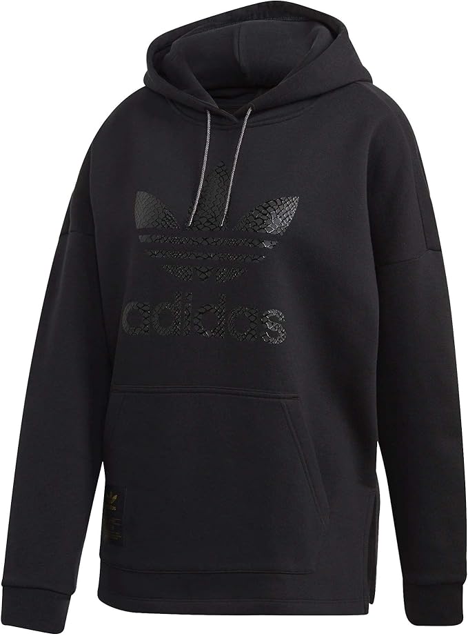 ADIDAS Womens Graphic Zip Hoodie Sweater UK 12/14 Medium Black Cotton