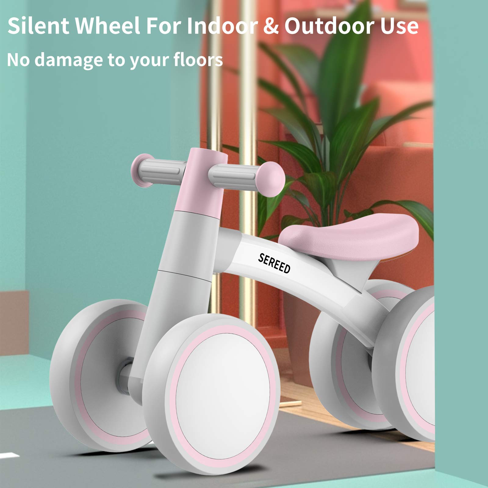 SEREED Baby Balance Bike for 1 Year Old, 4 Wheels Toddler First Bike | First Birthday Gifts | for Boys Girls 12-24 Months