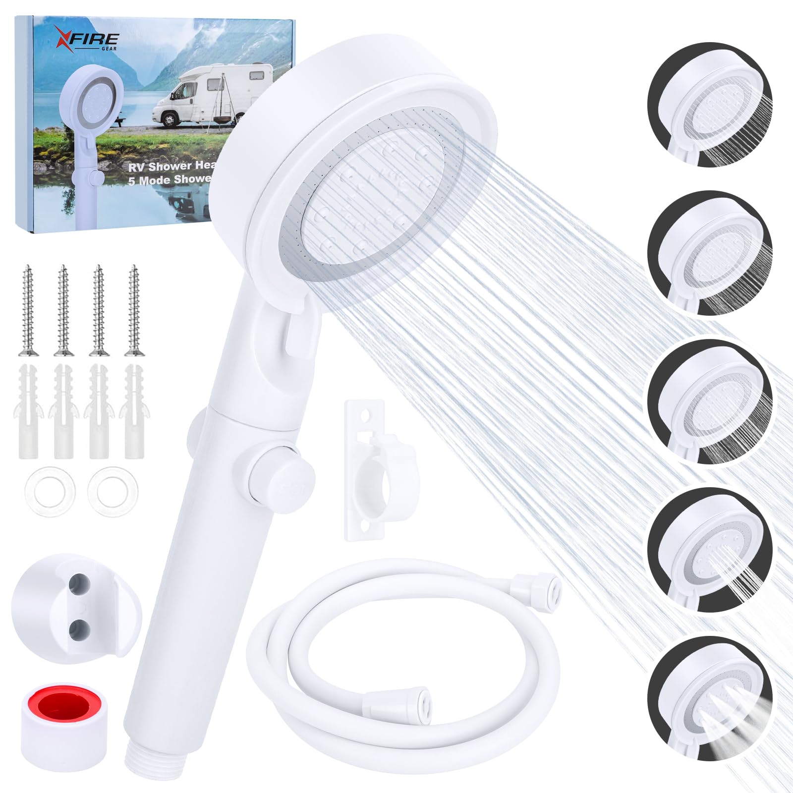 Photo 1 of RV Shower Head with Hose, 5+1 Mode High Pressure Shower Head Replacement with On/Off Switch, Water Saving Motorhome Shower Head, Shower Head for RV/Campervan, Caravan