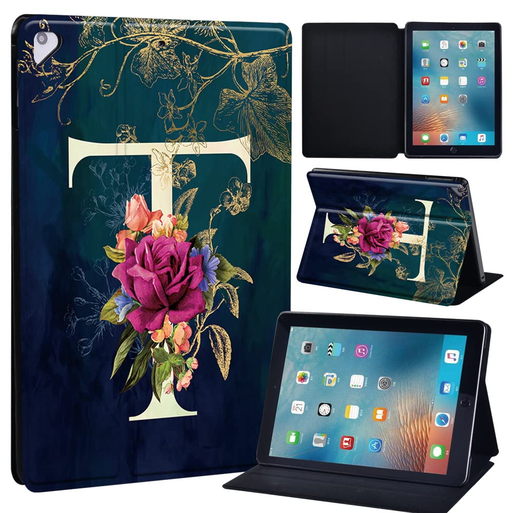 Leather slim lightweight Stand Cover Case for Apple New iPad 9.7 2018 2017(6th Gen, 5th Gen)/iPad Air 2/iPad Air/iPad Pro 9.7 Tablet with Auto Wake/Sleep (flowerT)