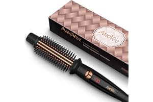 AmoVee Curling Iron Brush, 1 inch Heated Round Brush/Hair Curler/Straightener with Travel-Friendly Dual Voltage(100-240V), Tourmaline Ceramic Ionic, Heat Up Hot Brush for All Hair Types