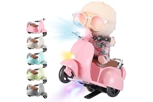 Simgoing 1 Pcs Doll Scooter Doll Vehicles Mini Electric Scooter Toy with Music & Lights Could Rotate 360° Dolls Accessories Cute Scooters Toy Ornaments Battery Not Included (Pink)