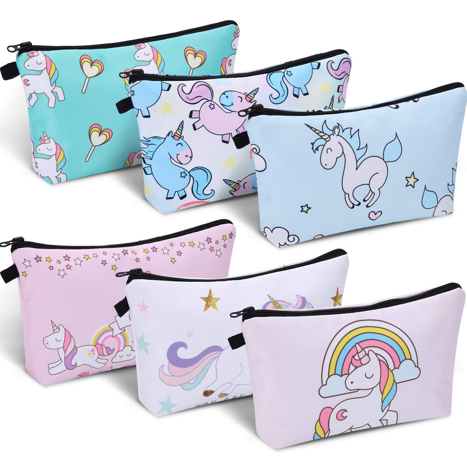 6 Pieces Makeup Bag Toiletry Pouch Waterproof Cosmetic Bag with Mandala Flowers Patterns, 6 Styles (Unicorn Style)
