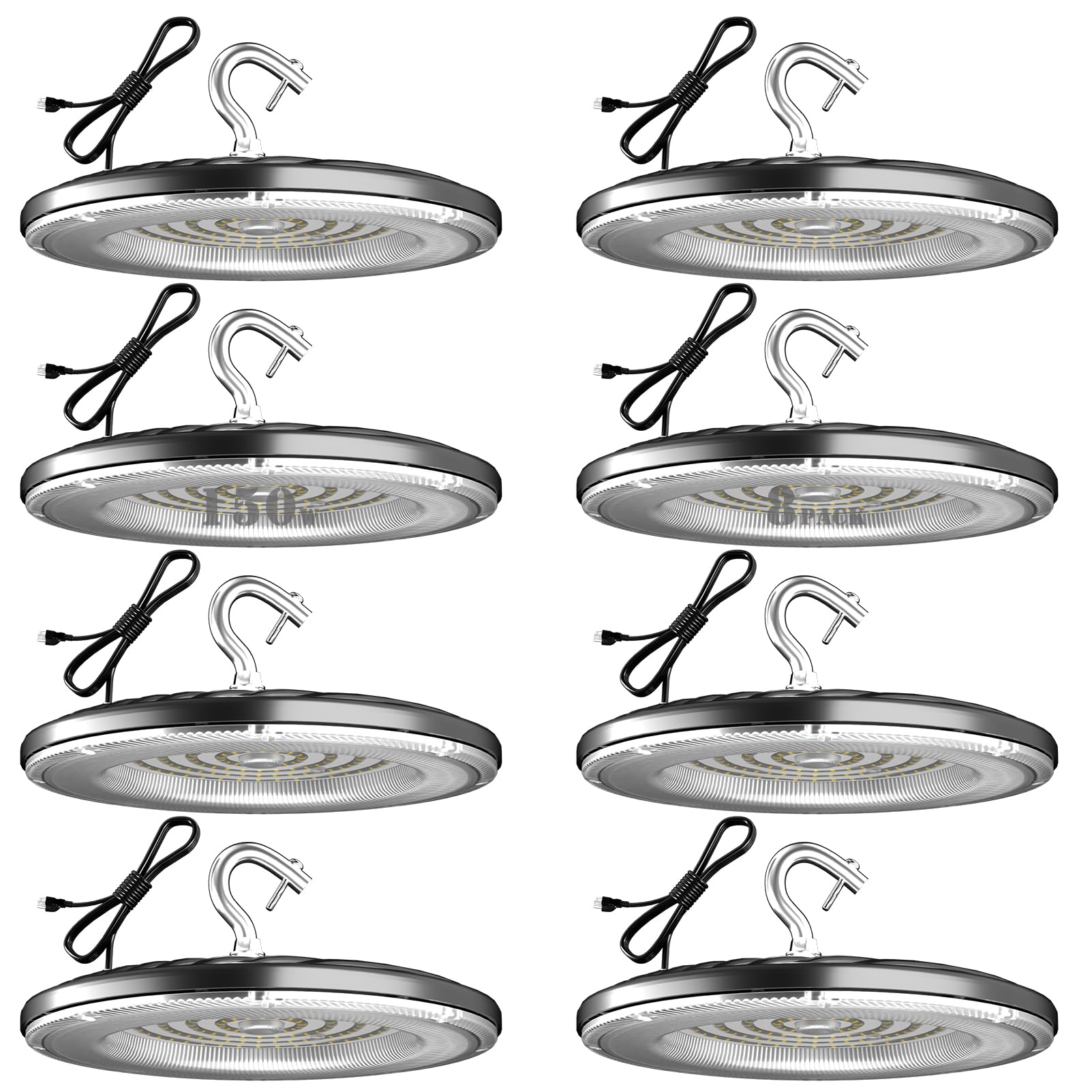 QIYEKA UFO LED High Bay Light 150W 5000K,21,000LM,Lamp with Plug, Hanging Hook, Lighting
