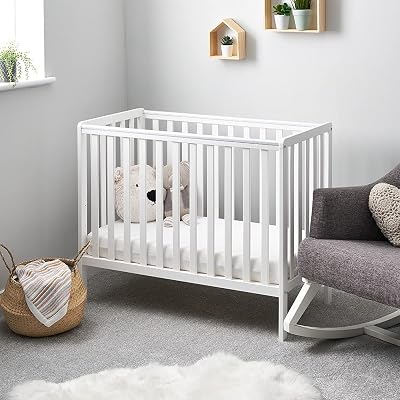 Obaby Bantam Space Saver Cot White Compact Baby Cot Adjustable Base
