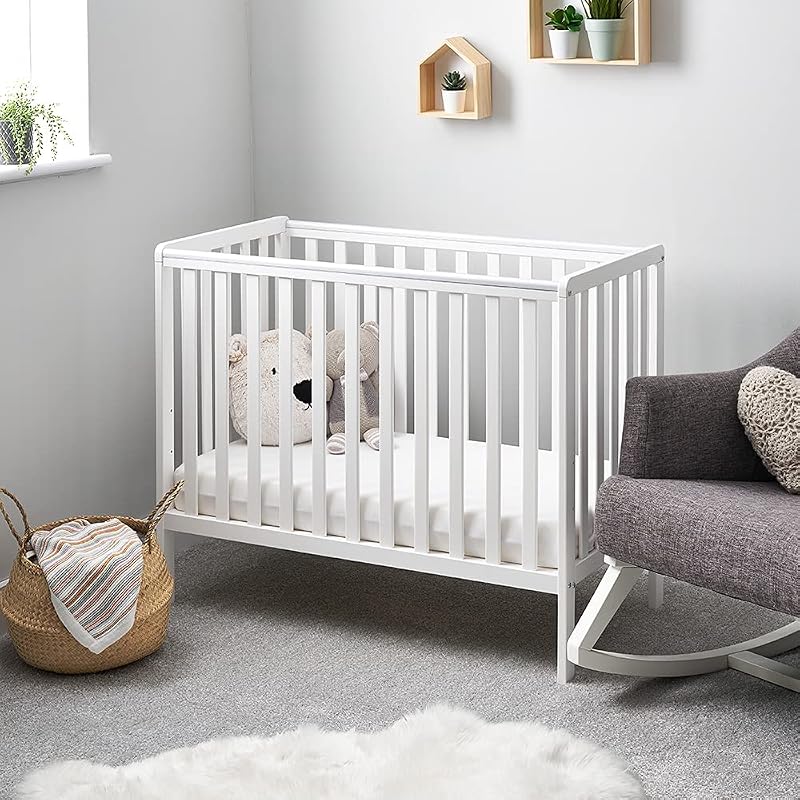 Obaby Bantam Space Saver Cot White Compact Baby Cot Adjustable Base