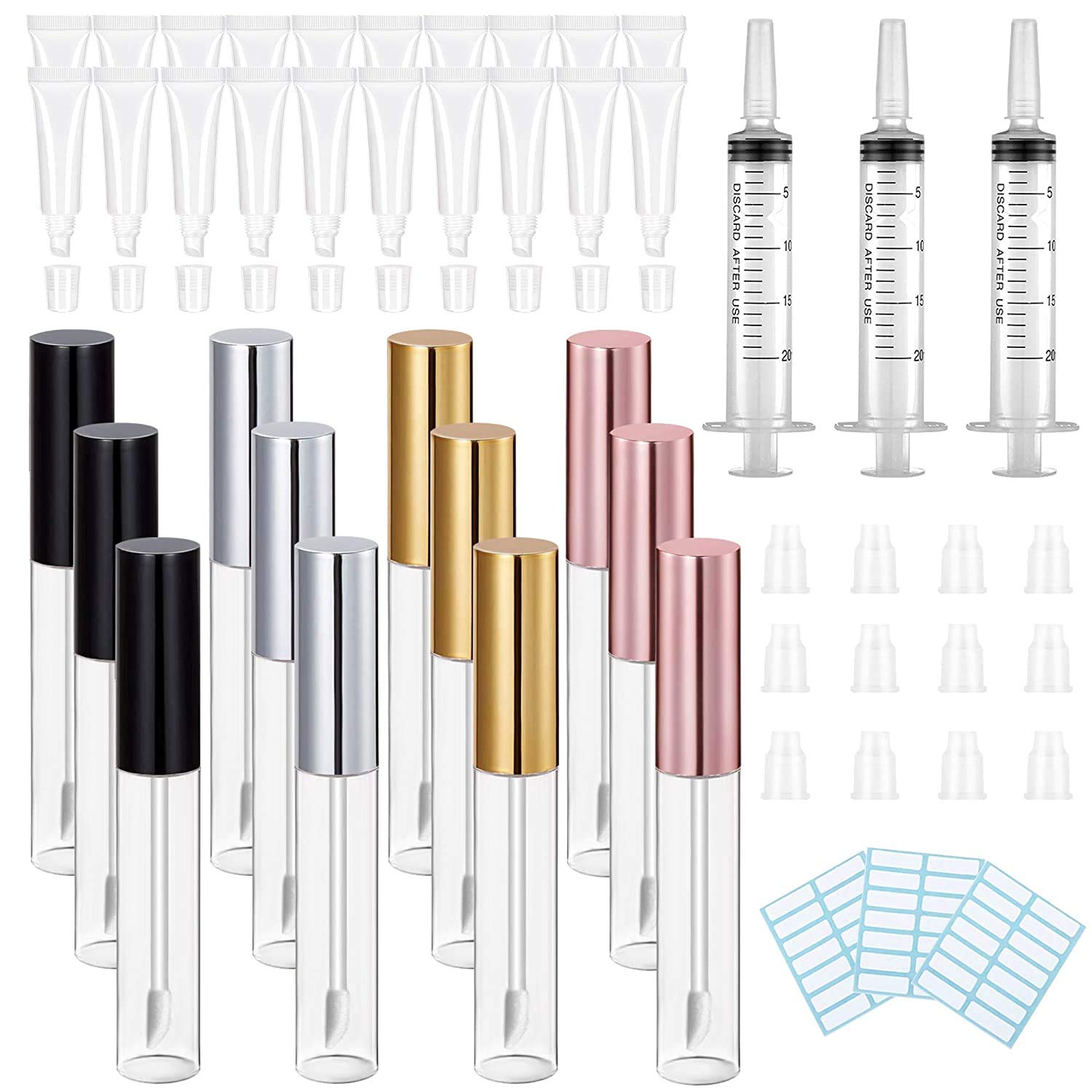10ml 20 PCS Squeeze Tubes for Lip Gloss,12 PCS Lip Gloss Tubes with Wand Empty, Containers for Lip G
