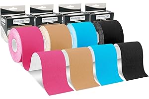 Brifantico Kinesiology Tape 4 Rolls - Waterproof Breathable Elastic Muscle Support Athletic Tape for Sports, Exercise, Pain R
