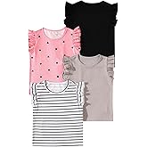 Jolyshlid Girls 4 Packs Tees Ruffle Short Sleeve T-Shirt Ribbed Knit Casual Summer Tunic Tops 4-12 Years