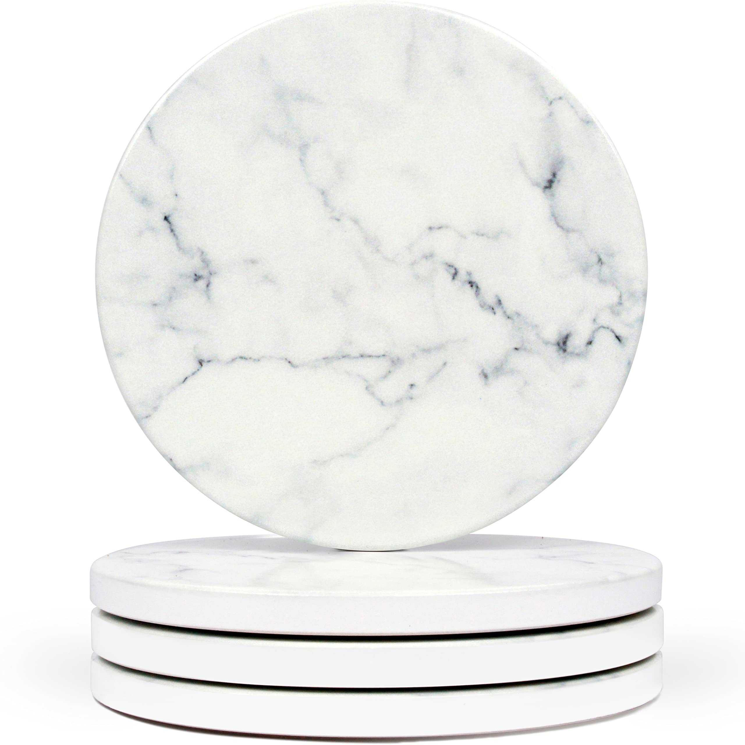 Naivasha Homeware Marble Coasters Set of 4 - Stunning Decorative Coasters in GLOSS Finish, Elegant Stone with Cork Bottom - White Marble