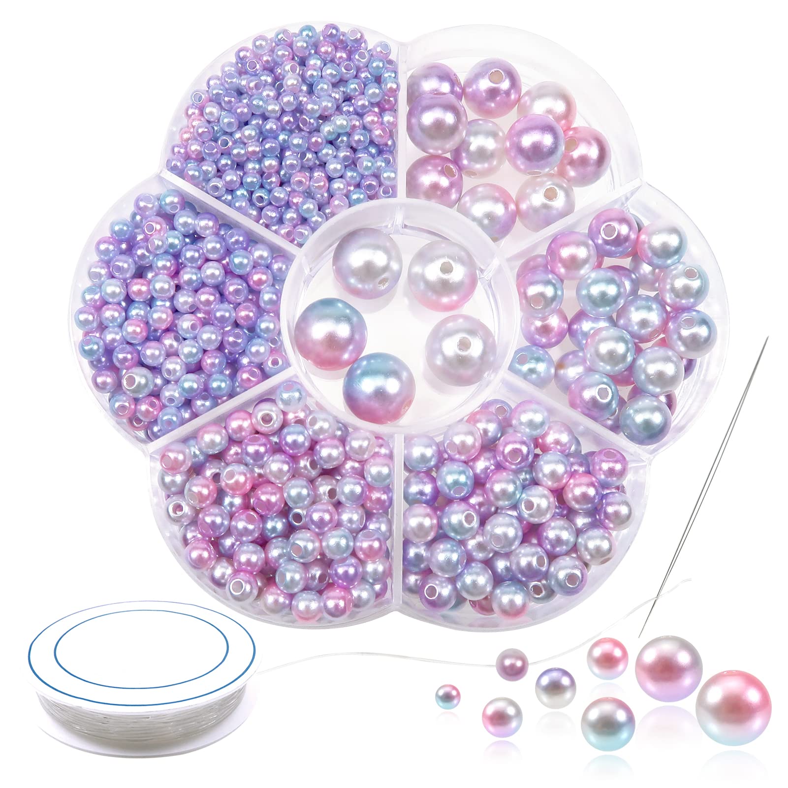 TOAOB 500pcs White Acrylic Round Imitation Pearl CRAFT_BEADS (5mm-240, 6mm-120, 8mm-110, 10mm-30) for DIY Jewellery Making
