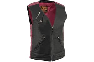 Milwaukee Leather MLL4571 Women's Black and Pink Lightweight Motorcycle Leather Vest w/Crinkled Leather Design