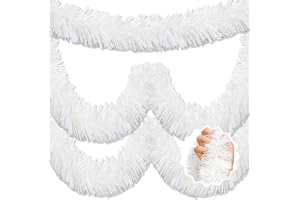 LANTIANCHEN 50 Feet Macaron White Christmas Tinsel Garland, Metallic Foil Twist Banner Wall Hanging Tinsel Streamers Backdrop for Parade Floats, Christmas, Mother's Day, Birthday Party Decorations(2in x 50ft)