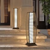 Grand patio 2-Piece Outdoor Floor Lamp Solar Powered Lantern Waterproof Wicker Boho Deck Lights for Garden Porch Decor, Large Crossover