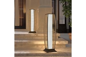 Grand patio 2-Piece Outdoor Floor Lamp Solar Powered Lantern Waterproof Wicker Boho Deck Lights for Garden Porch Decor, Large Crossover
