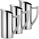 Yiyiring 3 Pack Stainless Steel Pitcher with Ice Guard, Beveled Mouth Modern Polished Kettle with Handle Metal Serving Pitcher Iced/Hot Drink Jug for Tea, Coffee, Juice, Beer (33 oz)