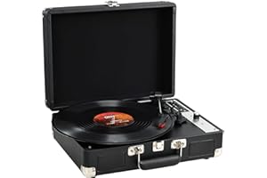 Hododou Vinyl Record Player Portable Suitcase Turntable Bluetooth USB Recording 3-Speed Built-in Speakers Belt-Driven LP Player Support AUX-in RCA Line Out Headphone Jack Audio Black