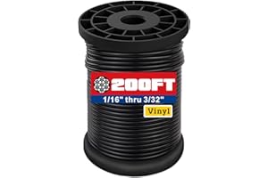 WIROPE DEPOT Black Vinyl Coated Wire Rope - 304 Stainless Steel,1/16 Inch Overmolded to 3/32 Inch for Globe String Lights Hanging,Clotheslines,Outdoor Light Guide Wire(200ft)