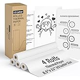 4 Rolls Thermal Printer Paper 8.5" x 11" US Letter Size - High-Efficiency Durable Printing for Picture or Home Work, Printing