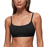 CRZ YOGA Softhold Double Lined Scoop Neck Bralette - Womens Adjustable Straps Cami Wireless Sleep T-Shirt Everyday Bra